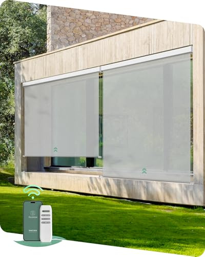 Yoolax Motorized Outdoor Shades Smart Retractable Patio Screens with App & Remote Control, Electric Blinds for Porch Patio Waterproof Roller Shades 7X8ft (3% Openness Paine Grey)