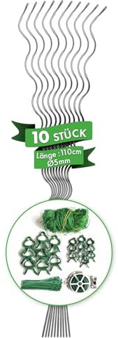 Floordirekt Tomatenspiralstäbe inkl. Zubehör Set - 180 cm Länge - 10 Stück - Tomatenstab - Spiralstab - Rankstab - Tomaten Rankhilfe - Pflanzstab (Verzinkt)