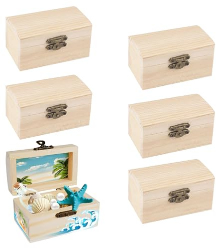 Huamirra Trälåda, liten, 6 stycken skattkista, minigolåda, träskattkista, rektangulär trälåda, gör-det-själv liten trälåda, skattkista med lock, lämplig för förvaring