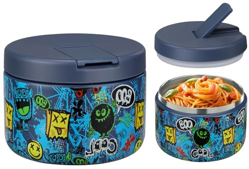 Itslife Thermobehälter für Essen 350ml Edelstahl Warmhaltebebehälter, Kinder auslaufsicherer Lunchbehälter mit Schnallenabdeckung, Weithals, Isolierung, geeignet für kaltes&heißes Essen Blau-Ungeheuer
