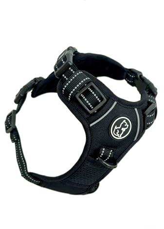 Barkridges® TruFit Komfort-Hundegeschirr, verstellbar, einfach zu tragen, kein Ziehen, kein Ziehen, scheuerfrei, sicherheitsreflektierend, bequem, S, M, L (Schwarz, M - normale Passform)