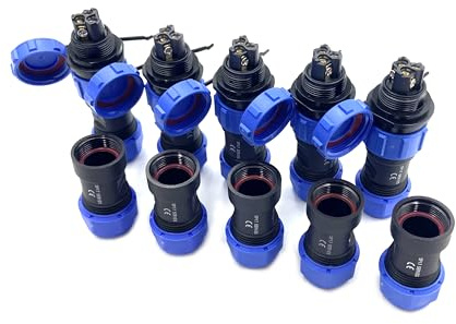 5 piezas de conectores de enchufe de aviación SP17 3 polos, IP68 3 pines Conector de aviación sin soldadura impermeable para lámparas exteriores Utiliza 500V 10A (cable de 14AWG con crimpado de rosca)