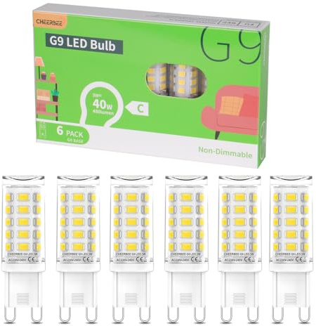 CHEERBEE G9 LED Kaltweiß 3W, 6000K 480LM Energieeffizienz klasse C LED Leuchtmittel Ersatz für 40w Halogenlampe, G9 Glühbirne energiesparend, Nicht Dimmbar, Flimmerfrei für Hausbeleuchtung 6er Pack.