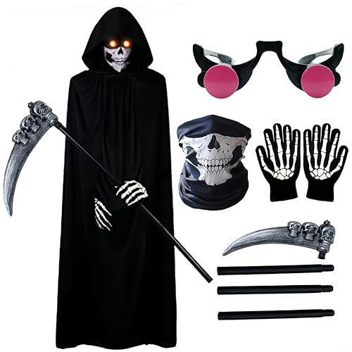 Halloween Fashion Dress Grim Reaper Costume Set 140cm Long Black Polyester Hooded Cloak Skull Face Mask Skull Gloves Sickle Heavy-Duty Bike Kickstand Capacity, Wide Base, Stability Cargo & E-Bikes