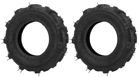 XTevu Tubeless Tire, Rubber Garden Tire, 4.00 8 Wheel Set Compatible with Tiller Trencher Snow Blower, 4 Ply 672 Lb Load Capacity Tire Pair