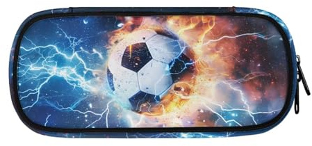 ASQVTIFE Fire Ice Football Pencil Bags for Little Boys Ages 4-8 Soccer Pencil Box Large Capacity 4 Ring Binder Bag Pen Marker Holder Storage Student Stationery Bag