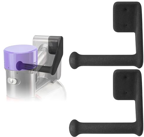 Upgraded 2 Pack Easy Access Cordless Vacuum Wall Mount Hanging Holder fits for Dyson V-Series & Outsize Stick Vacuums – Heavy Duty Metal Wall Rack with Rubber Coating, Garage Shed Storage Brackets