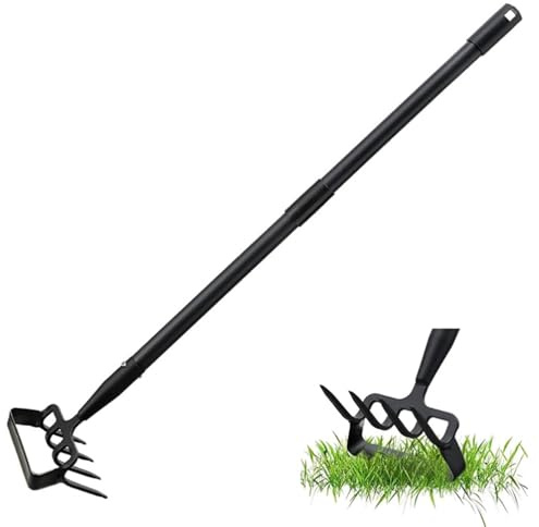 Binette étrière à 4 dents réglable de 133 cm, longue poignée de 134 cm, houe en acier inoxydable pour désherbage, plantation, sol meuble