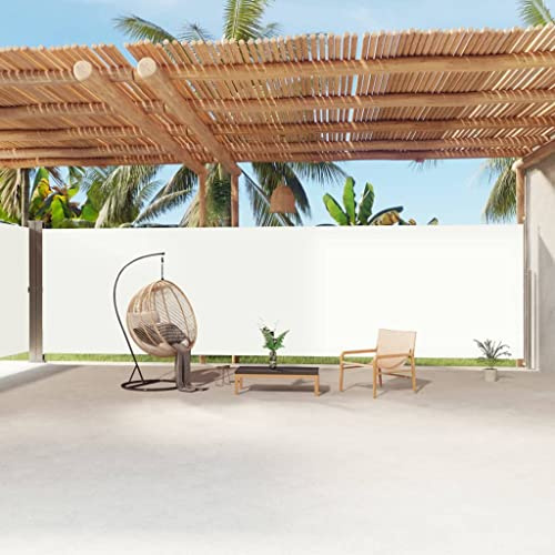 Toldo plegable retráctil de 220 x 1200 cm para exteriores, cortina lateral de tela color crema con función de enrollado automático