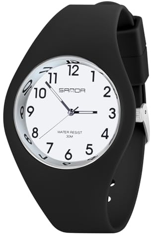 AOOSU Women's Wrist Watch, Ladies Watches with Big Face, Soft Silicone Strap Quartz Watch, Waterproof Sport Ladies Wrist Watches Premium Fashion for Women Daily & Outdoor Wear Black and White