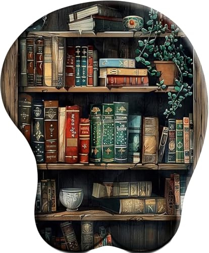 WANGWANGMIAO 3D Ergonomisches Mauspad mit Handgelenkauflage, ergonomisches Gaming-Mauspad mit Memory-Schaum-Handauflage -EIN Haus voller Bücher