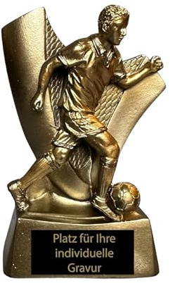 XS Fußball Pokal 10 cm - Mini Trophäe aus Resin mit Fußballer & Gravur | Edle Figur für Fußballturniere, Vereine & Kinderfußball, 124 g Schwerer Award inklusive Individueller Wunschbeschriftung