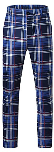 Herren-Hose mit Schottenkaro, kariert, Sweathose, Jogginghose für Herren, elastischer Kordelzug an der Taille, kariert, klassisch, formell, kariert, Abschlussbälle, karierte Hose, gerades Bein