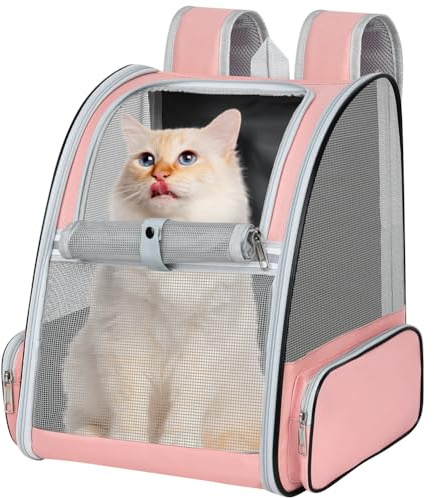 Alaoo Katzenrucksack, Hunderucksack,Transport Hunderucksack Faltbare mit Sicherheitsgurten und Verdickte Holzbretter,Belüftung Haustier-Tragerucksack für Kleine Katzen Hunde Welpen,Rosa