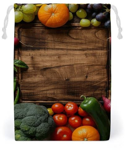 HEBVNJF Drawstring Storage Bag Travel Shoe Bag Wooden Board And Food Sports Cinch Sack for Gym Beach Camp