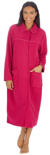 Style It Up - Vestaglia da casa in pile da donna con bottoni sul davanti - Accappatoio lungo e caldo, comodo in pile per l'inverno con colletto e tasche - Abbigliamento da notte da donna taglie 10-28