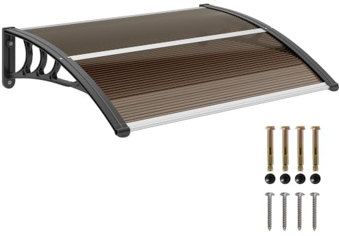 Outsunny Pensilina Tettoia da Esterno 75x120cm Porte Anti UV Marrone | Tettoia per Esterno in Policarbonato, Polipropilene e Alluminio, per Balcone Finestre