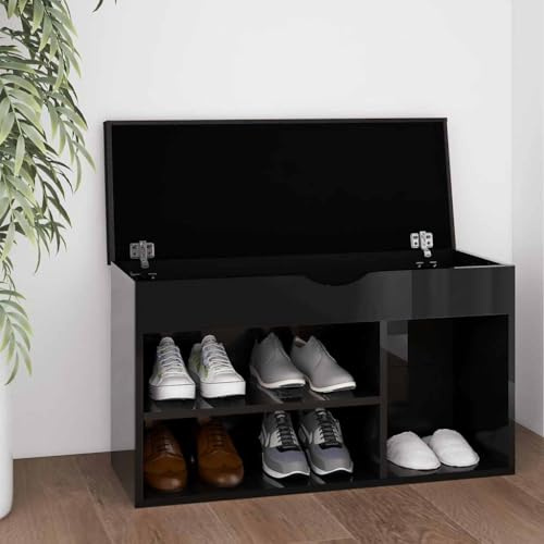 Panca Porta Scarpe Cuscino Nero Lucido 80x30x47cm Multistrato,Forniture domestiche,Immagazzinamento e organizzazione,Abbigliamento e sistemazione negli armadi,Scarpiere e organizer per scarpe-326766