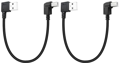 Xilaghy 90 Degree Short USB Printer Cable 25CM Right Angle USB 2.0 Type A Male to Left Angle B Male Scanner Cable Cord,2 Pack(R-L)
