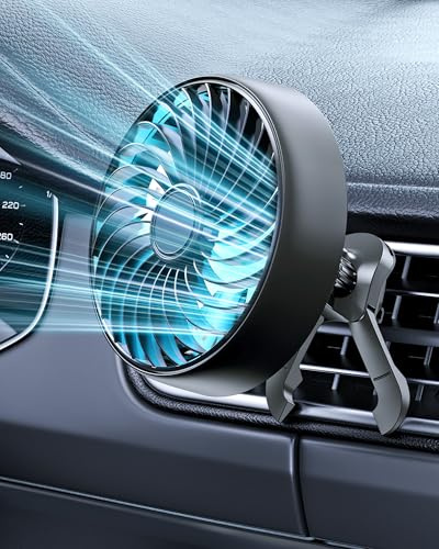 xuenair Car AC Fan to Boost Cooling Air Circulation - More Stable Vent Clip | 4in Larger Clip On Car Fan, Colorful Lighting, USB Fan for Car SUV Van RV Pickup Truck, Strong 3 Speeds, 360 Rotating, Quiet