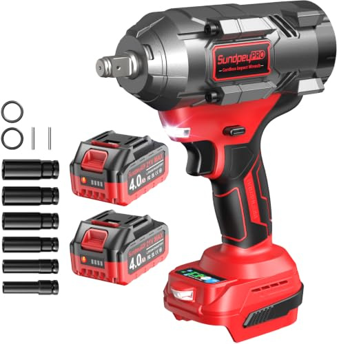 SundpeyPRO 21V Brushless 1/2-Inch Cordless Impact Wrench 1480N·m with Case | 2×4.0Ah Batteries & Charger, 3 Speeds & RSS Mode, 6 Sockets, High Torque for Car Truck RV Heavy-Duty Tasks, for Nut & Bolt