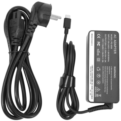 Vexnaro Cargador USB-C 65W Portátil, Adaptador Compatible con Lenovo ThinkPad, Cargador 20V 3,25A para Chromebook Laptop, Adaptador USB-C para Notebook y Business Laptop