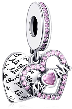 LaMenars Love Heart Mom Dangle Charm for Bracelet 925 Sterling Silver Love Bead Charms with Cubic Birthday Anniversary Jewelry Gifts for Women Girls Wife