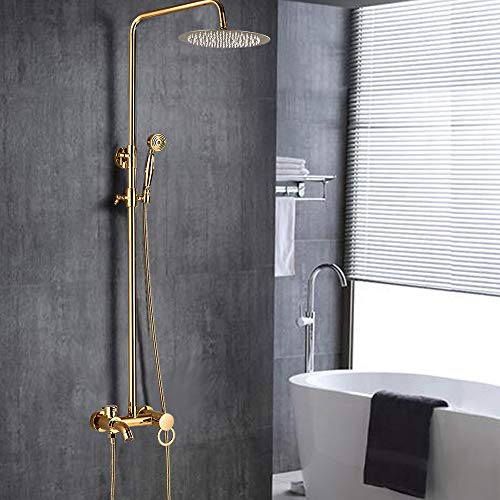 KinHall Duschset Regendusche Duschsystem, Wandmontage Handbrause Duschset Golden Brausegarnitur, mit Regen Handbrause, Duschsäule, Edelstahl-Brausegarnitur, Regenbrause für Badewannen