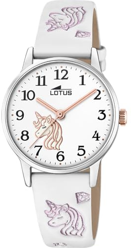 LOTUS Orologio Bambina Analogico con Cinturino in Pelle Bianco – Movimento al Quarzo – Vetro Minerale Alta Resistenza – Impermeabile 5 ATM – Classico 18865/1 – Con Bracciale Regalo – Junior Collection