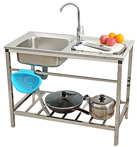 Küche Spülbecken Edelstahl Waschbecken Ausgussbecken, Camping Single Schüssel Waschbecken mit links Abflussbrett, Wäscherei rostfreiem Stahl mit Schlauch für Gartengarage tragbare Handwäschewäsche ( S