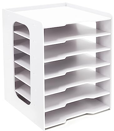 SONGWAY Klippbok pappersorganisatör 12 x 12 – 7 nivåer, filorganiserare för skrivbord, klippbok, pappersförvaring, pappershållare, 12 x 12 stapelbara pappersbrickor, skrivbordspapper, förvaringskub