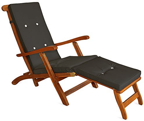 Casaria® Sonnenliege klappbar wetterfest Holz inkl. Auflage FSC®-Zertifiziert 160kg belastbar Fußstütze abnehmbar Rückenlehne Garten Balkon Akazie