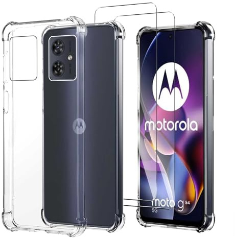 JDXHFF Funda para Motorola Moto G54 5G / Moto G64 5G (6.5) Transparente | con 2 Piezas Vidrio Templado Película Protectora - Carcasa Silicona TPU Suave Caso Case Clear Cover
