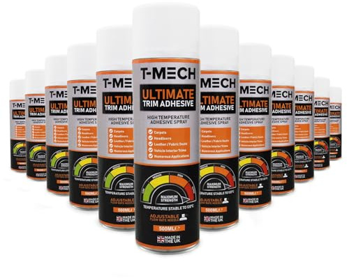 12 Canettes de Glue 500ml Bombe de Colle Spray Adhésif - Parfait pour Tapis, Textile, Cuir, Garniture, Intérieur pour Véhicule, Bricolage DIY - Résistance Température 120 Degrés - Buse Spray Ajustable