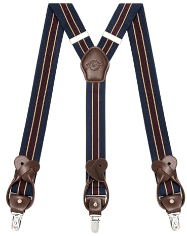 Kohentact Bretelle Uomo con Clip e Bottone, Include 6 Bottone, Larghezza 3,5 cm Y-Shape per Altezza Fino a 200 cm, Acciaio Inossidabile, Gamma di Regolazione Elasticità Extra Large