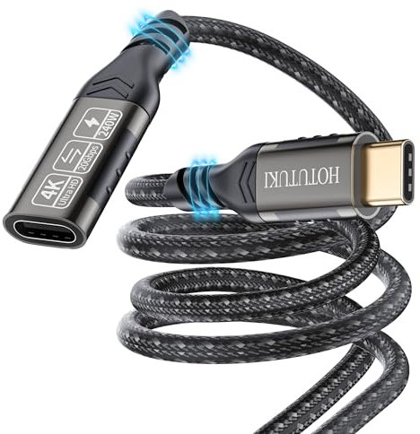 HOTUTUKI prolunga usb c 2 metri, 240W PD 5A QC 3.1 cavo prolunga usb c, USB 3.2 Gen2 20Gbps usb c maschio femmina 4K@60Hz Compatibile per Galaxy S23 S22,USB C Hub/Dell XPS/telefono
