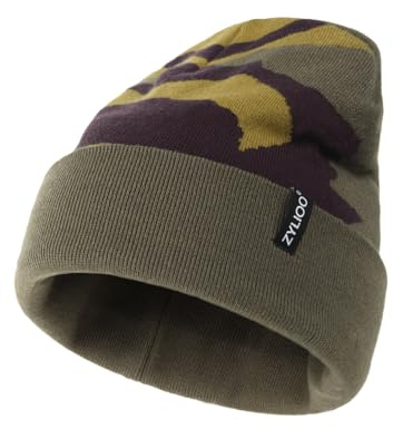 Zylioo XS/S/M/L/XL/XXL mössa hattar för stora/små huvuden, vinter stickad -hattar, varm slouchy manschett dödskallskådningskeps, (Mössa+lös) Camo grön, XS/S