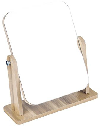 DRESSOOS Kosmetikspiegel Schminkspiegel Rechteckiger Drehbarer Spiegel Für Schreibtisch Holzrahmen Glas Spiegel Für Frauen Mädchen Bad Schlafzimmer