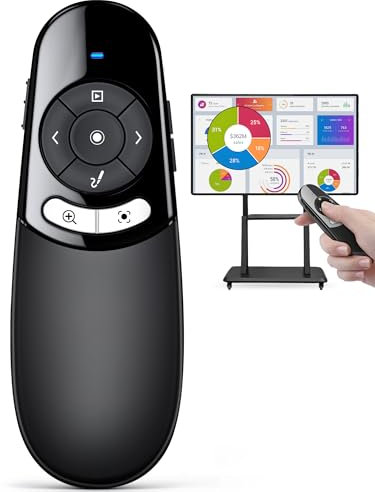 Digitaler Presenter, USB C Kabellose 2.4 GHz Powerpoint Fernbedienung, Pointer für Präsentationen mit Spotlight/Lupe/Digitaler Pointer für Windows 8/10/Mac SO 11.12/LCD/LED
