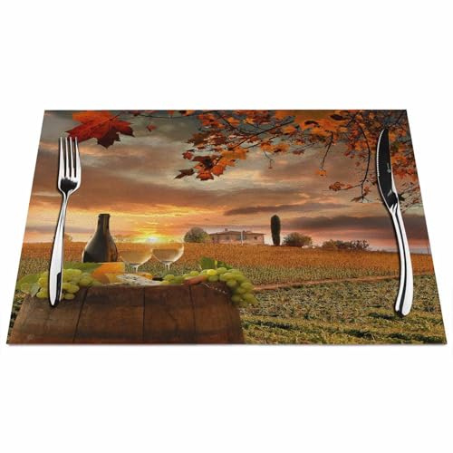 Walmsco Lot de 10,5 x 45,7 cm - Motif ferme - Vin de raisin - Décoration d'automne pour table de cuisine - Imperméables - Antidérapants - Lavables - Résistants à la chaleur