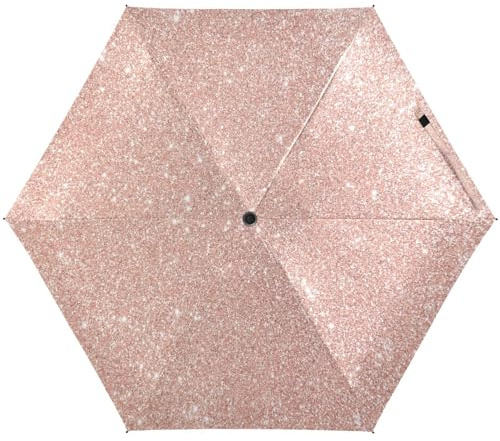 RPLIFE Rose Gold Glitter Travel Umbrella, Lightweight Durable Sun Umbrella Uv Protection Travel Size for Women, Travel Umbrellas for Sun