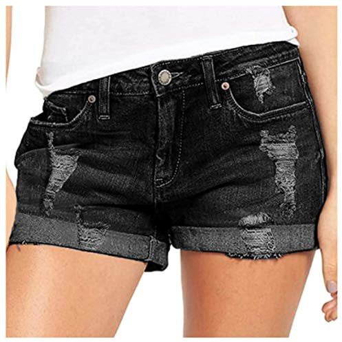 Jeans Shorts Damen Low Waist - Sexy Skinny Stretch Hotpants Mini Sommerjeans Kurze Jeanshose Jeansshorts
