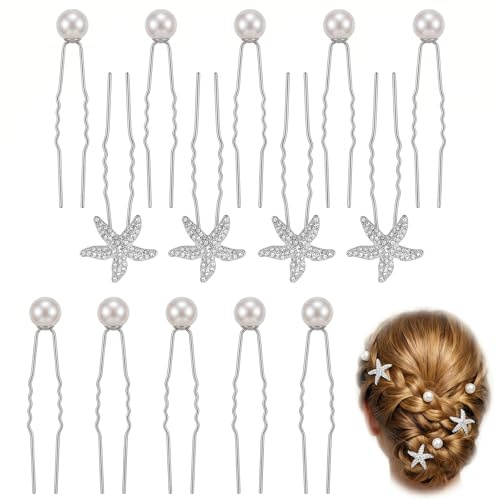 14 Pcs Accessoire Cheveux Mariage, Épingle à Cheveux Perle et Étoile de Mer Argenté, Bijoux Cheveux Mariage pour Femme et Mariée, Pince Cheveux pour Chignon Coiffure Cérémonie Soirée