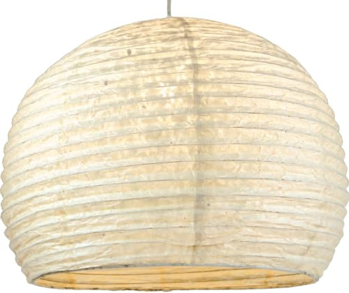 GURU SHOP Halbrunder Lokta Papierlampenschirm, Boho Hängelampe Coronada - Ø 40 cm Weiß