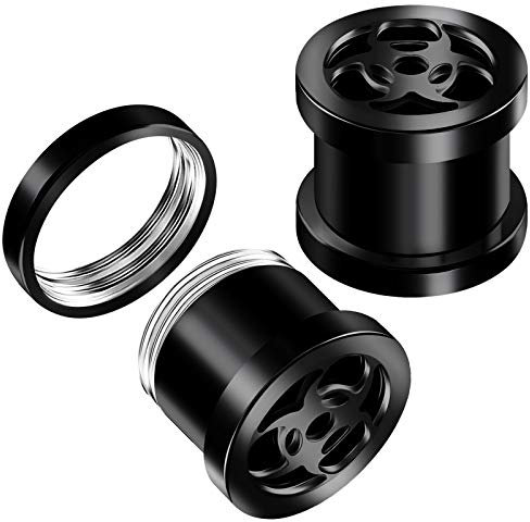 KJM FASHION 2 Stk Schwarz Eloxiert Schraube 12mm 1/2 Inch Fleischtunnel Bio-Gefahr Ohr Tunnel Ear Flesh Plugs Dehner Stecker Ringe Expander Piercing Schmuck 5468
