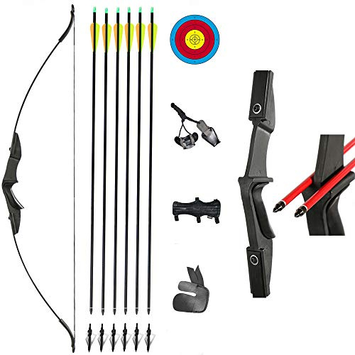 TOPARCHERY Archery 57 Takedown Youth Recurve Bow and Arrow Set Long Bow Kit with 6pcs Fiberglass Arrows for Beginner Teenagers Right Left Hand Black - Draw Weight 20lbs- 40lbs (40)