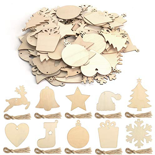 KATELUO 100 Stück Holz Weihnachtsbaum Ornamente, Weihnachtsschmuck aus Holz, Dekoration für Weihnachtsbaum, Holz, Verschönerung, Weihnachtsdekoration, aus Holz für Weihnachtsbaumdekoration, DIY