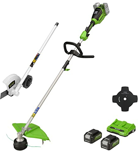 Greenworks 48V (2x24V) Cordless Strimmer for Small to Medium Gardens, 40cm Cutting Width, Bump Feed, 2mm Dual Nylon Line + Greenworks Original Edge Trimmer Attachment