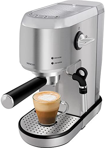 SENCOR Machine Expresso, Cappuccino et latte, Café à Grain, Pompe italienne 20 bars et Mousseur à lait - Machine à Café Espresso à Grain, Thermoblock, avec Buse Vapeur brevetée, Barista Express