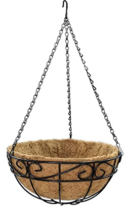 Hängande växtkorg i metall med kokosfiberfoder, 30 cm hängande blomkrukor, blomampel kokos, dekorativ rund trådväxthållare med kedja, hängande korgar för växter inomhus och utomhus